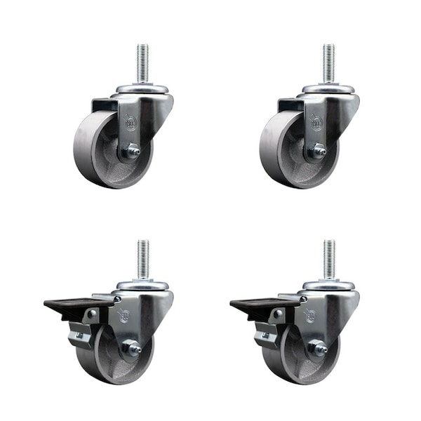Service Caster 3 Inch Semi Steel Wheel Swivel 58 Inch Threaded Stem Caster Set 2 Brakes SCC SCC-TS20S314-SSS-58212-2-PLB-2 - main